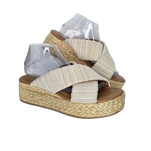 Women's Universal Thread Beige & White Striped Espadrille Sandals Size 10